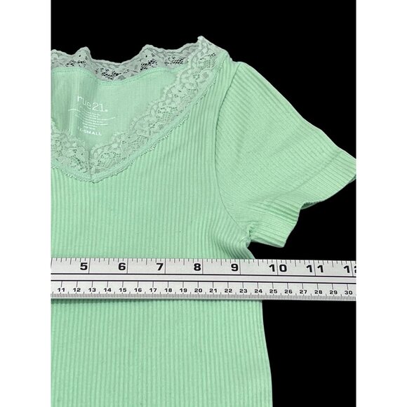Rue 21 - Women's Short Sleeve Lace V-Neck T-Shirt - Green - XXS - Picture 6 of 12